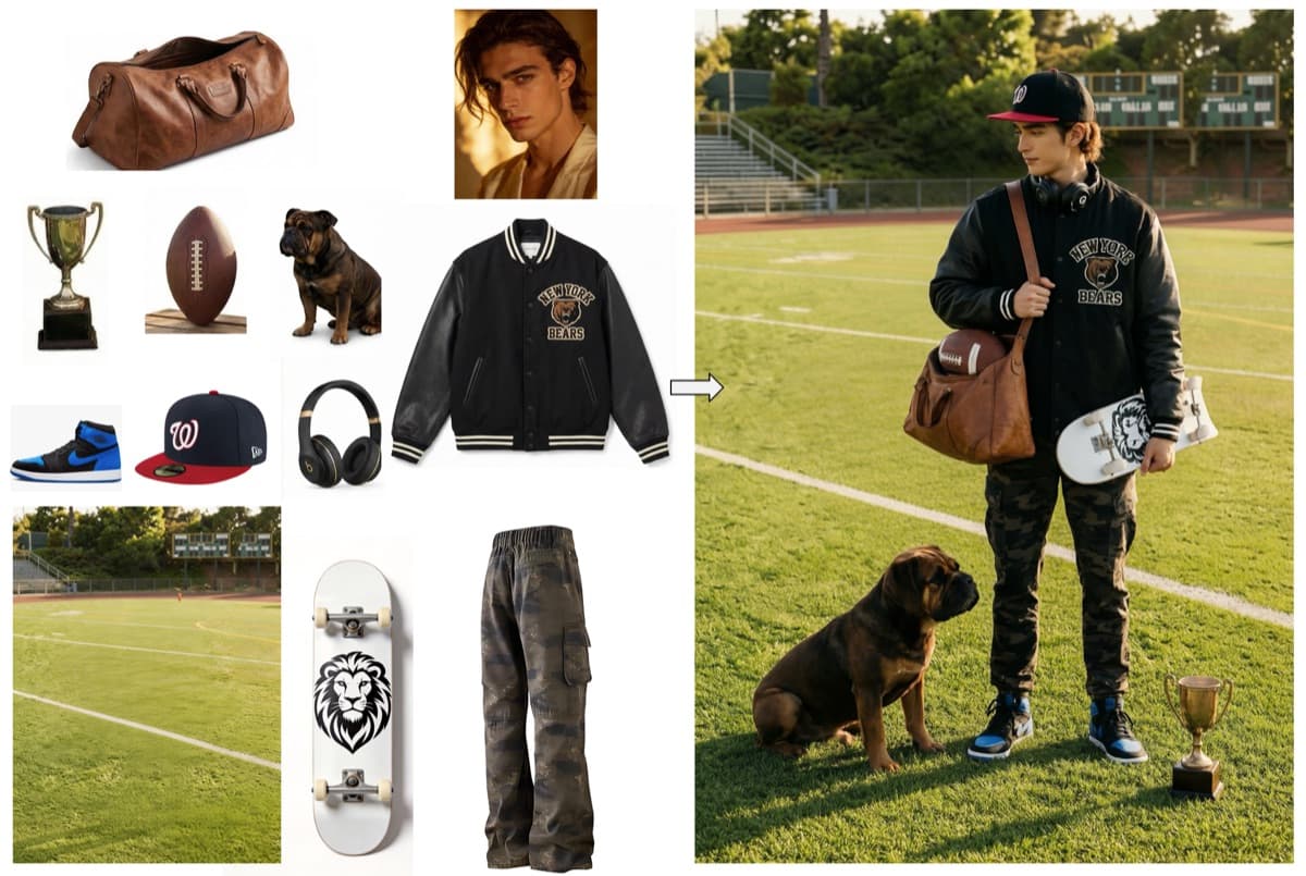 Firered Image Edit multi-element fusion example — combining multiple images into one